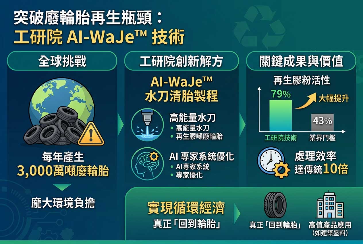處理效率提升10倍！工研院AI水刀技術開啟廢輪胎循環新商機