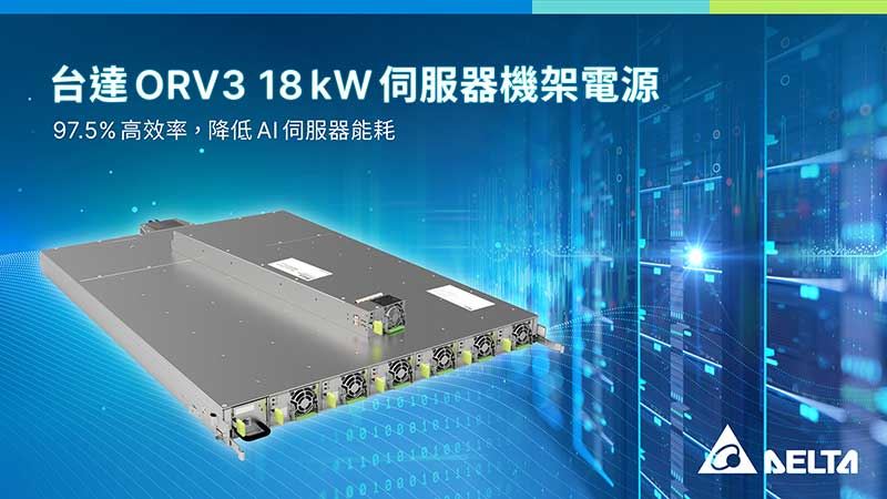台達ORV3 3kW 伺服器電源具備高達97.5%能源轉換效率,助力AI伺服器節電。